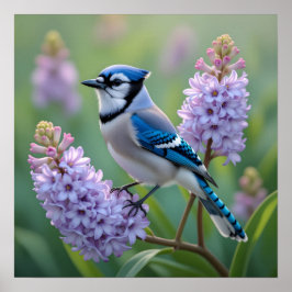  Blue Jay Staande op Lila Branches Poster