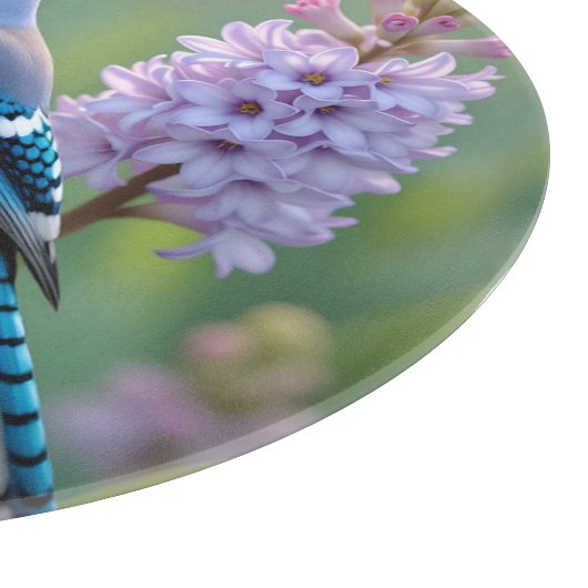 Blue Jay Staande op Lila Branches Snijplank (Hoek)