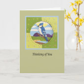 Blue Jay "Thinking of You" Kunstkaart Kaart (Gele Bloem)