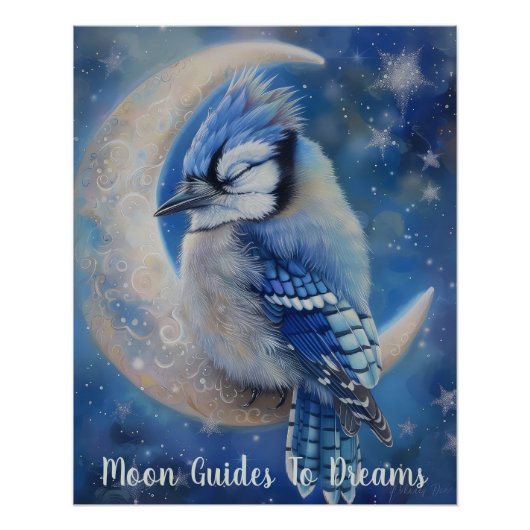 Blue Jay vogel baby slapen op Moon Perfect Poster (Voorkant)