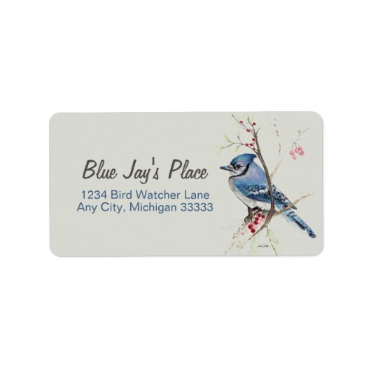 Blue Jay Waterverf Art Return Address Label (Voorkant)