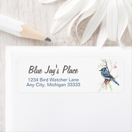 Blue Jay Waterverf Art Return Address Label (Insitu)