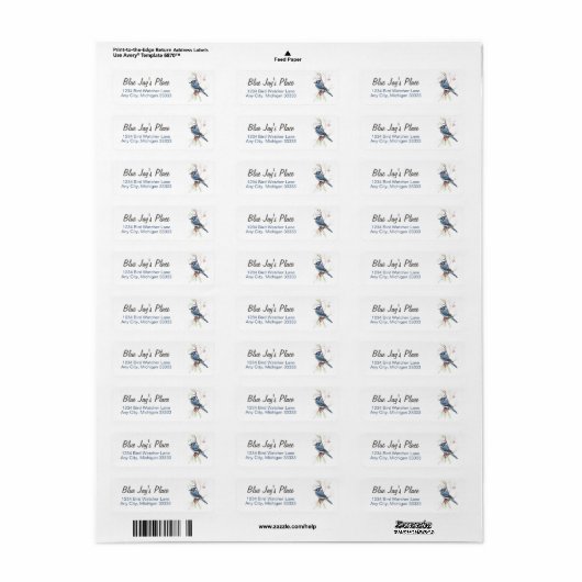 Blue Jay Waterverf Art Return Address Label (Full Sheet)