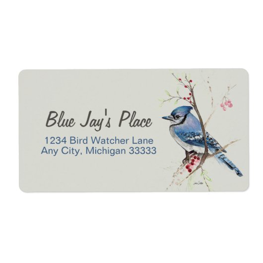 Blue Jay Waterverf Art Return Address Label (Voorkant)
