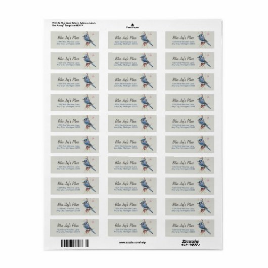 Blue Jay Waterverf Art Return Address Label (Full Sheet)