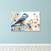 Blue Jay Waterverf Kunst Canvas Afdruk (Insitu (Houten vloer))