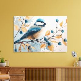 Blue Jay Waterverf Kunst Canvas Afdruk