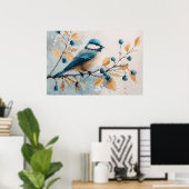 Blue Jay Waterverf Kunst Poster (Thuiskantoor)