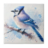 Blue Jay Waterverf Kunst Tegeltje (Voorkant)