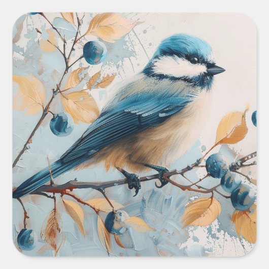 Blue Jay Waterverf Kunst Vierkante Sticker (Voorkant)