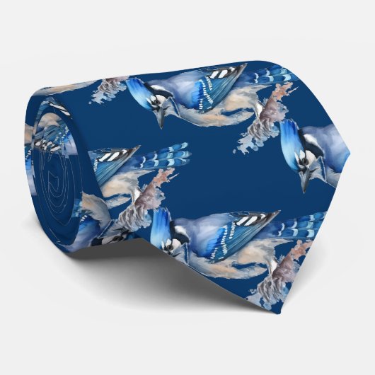 Blue Jay, Waterverf vogelpest Collectie Stropdas (Opgerold)