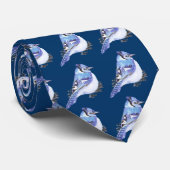 Blue Jay, Waterverf vogelpest Collectie Stropdas (Opgerold)
