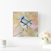 Blue Jay Waterverf Wall Clock-ontwerp Vierkante Klok (Huis)