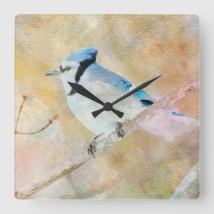 Blue Jay Waterverf Wall Clock-ontwerp Vierkante Klok