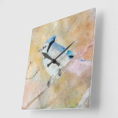 Blue Jay Waterverf Wall Clock-ontwerp Vierkante Klok (Hoek)