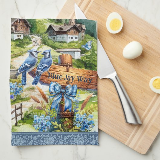 Blue Jay Way Bluejays in Heavenly Mountain Village Theedoek (Quarter Fold)