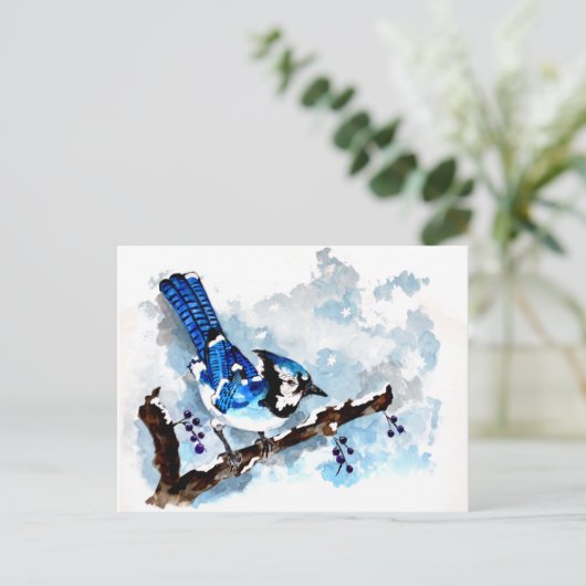 Blue Jay Winter Briefkaart (Staand voorkant)