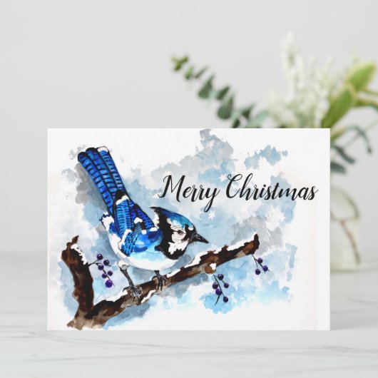 Blue Jay Winter Feestdagenkaart (Staand voorkant)