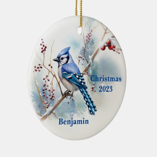Blue Jay Winter Kerstvakantie Ornament (Rechts)