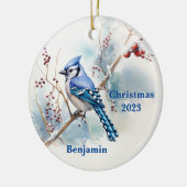 Blue Jay Winter Kerstvakantie Ornament (Links)