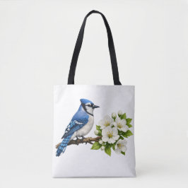 Blue Jay with White Blossoms Tote Bag