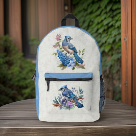 Blue Jays Flowers en optionele Monogram Initialen Bedrukte Rugzak