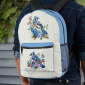 Blue Jays Flowers en optionele Monogram Initialen Bedrukte Rugzak