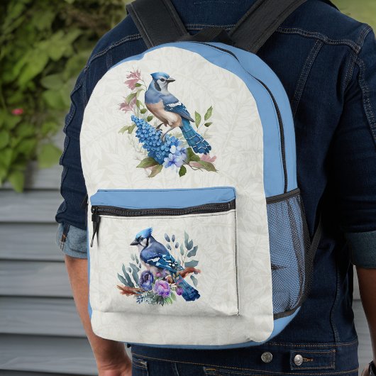 Blue Jays Flowers en optionele Monogram Initialen Bedrukte Rugzak