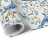 Blue Jays Vogeltakken en Bloesems Cadeaupapier (Rol Hoek)