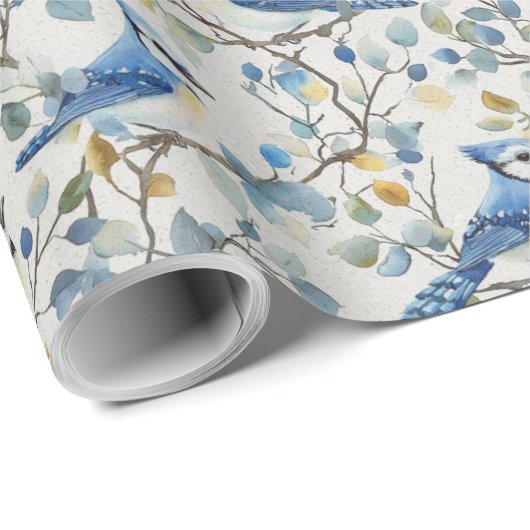 Blue Jays Vogeltakken en Bloesems Cadeaupapier (Rol Hoek)