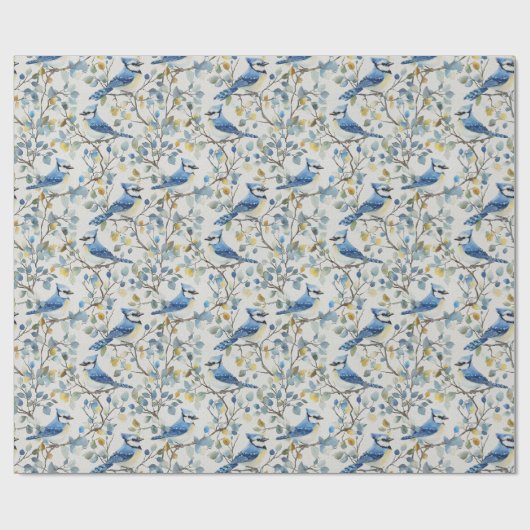 Blue Jays Vogeltakken en Bloesems Cadeaupapier (Vlak)