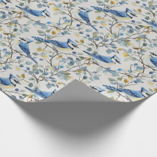 Blue Jays Vogeltakken en Bloesems Cadeaupapier (Hoek)