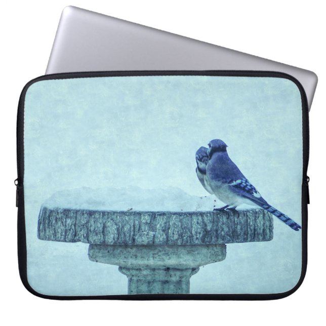 Blue Jays Winter Feeding Painterly Laptop Sleeve (Voorkant)