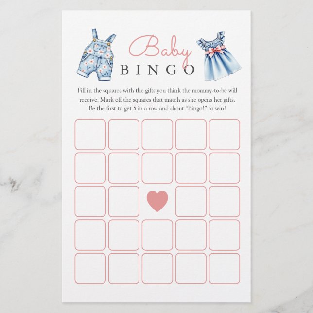 Blue Jean Baby Bingo Baby Shower Game (Voorkant)
