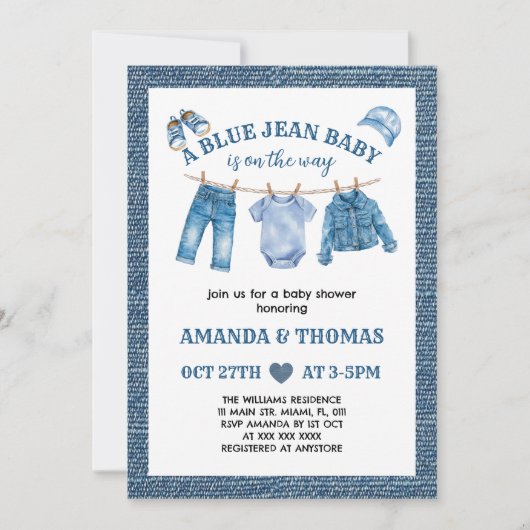 Blue Jean Baby Boy Shower Kaart (Voorkant)