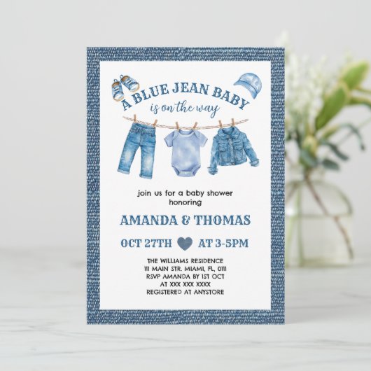 Blue Jean Baby Boy Shower Kaart (Staand voorkant)