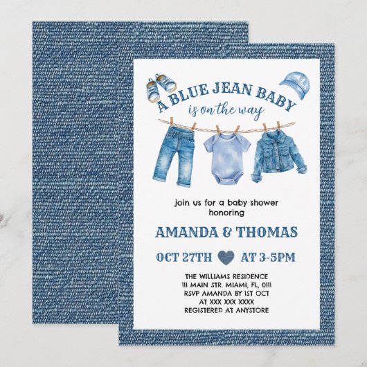 Blue Jean Baby Boy Shower Kaart (Voorkant / Achterkant)