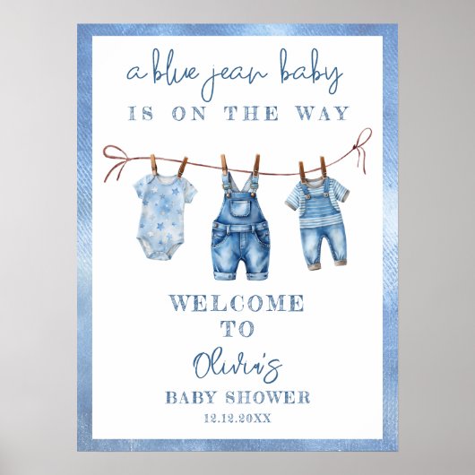 Blue Jean Baby Denim Baby Boy Shower Welkom Poster (Voorkant)