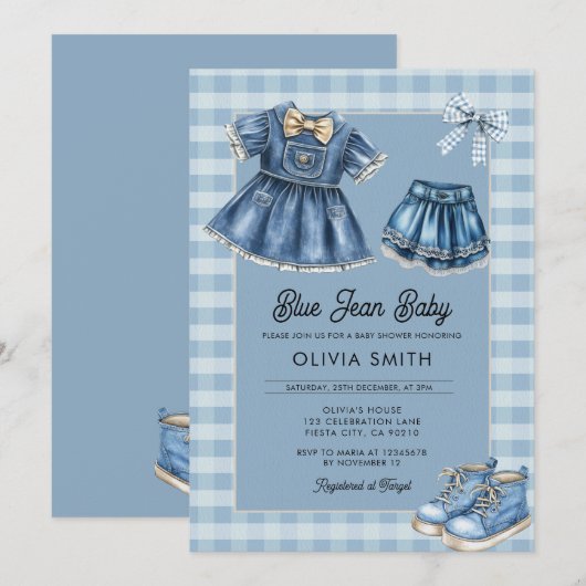 Blue Jean Baby Denim Baby Shower Invitation Kaart (Voorkant / Achterkant)