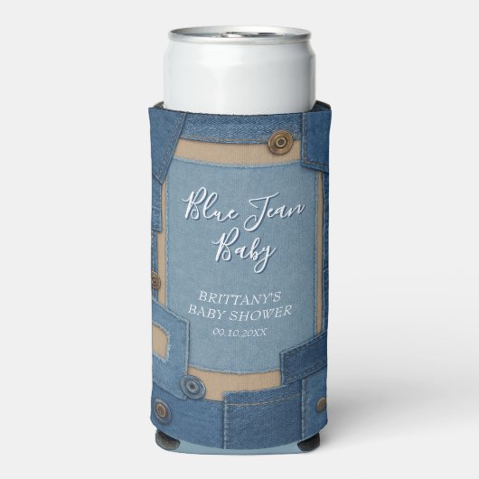 Blue Jean Baby Denim Baby Shower Seltzer Blikjeskoeler (Seltzer Voorkant)