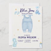 Blue jean baby denim baby shower uitnodiging (Voorkant)