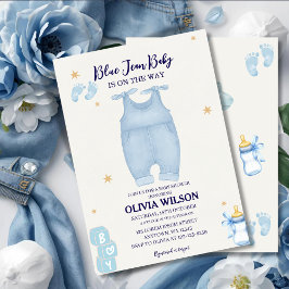 Blue jean baby denim baby shower uitnodiging