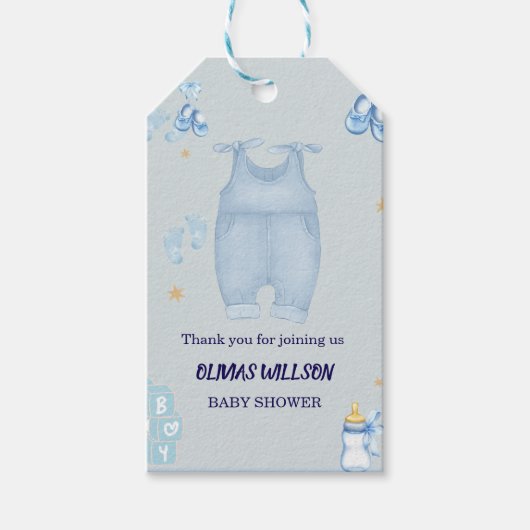 Blue jean baby denim baby shower uitnodiging cadeaulabel (Voorkant)