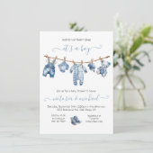 Blue Jean Baby Denim Baby shower waslijn Kaart (Staand voorkant)