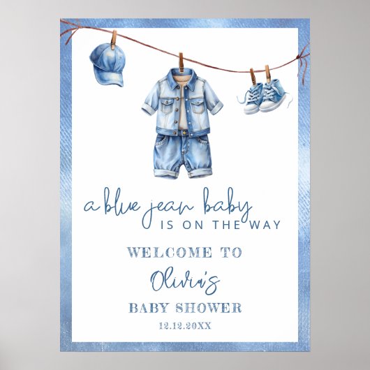 Blue Jean Baby Denim Baby shower Welkom Poster (Voorkant)