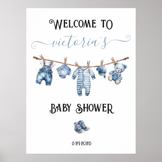 Blue Jean Baby Denim Baby shower Welkomstbord Poster (Voorkant)