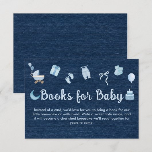 Blue Jean Baby Denim Boeken voor Baby shower Informatiekaartje (Voorkant / Achterkant)