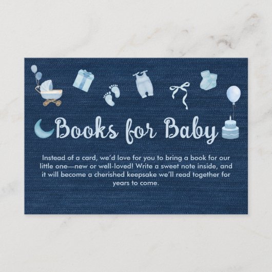 Blue Jean Baby Denim Boeken voor Baby shower Informatiekaartje (Voorkant)