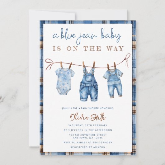Blue Jean Baby Denim Boy Baby shower Kaart (Voorkant)