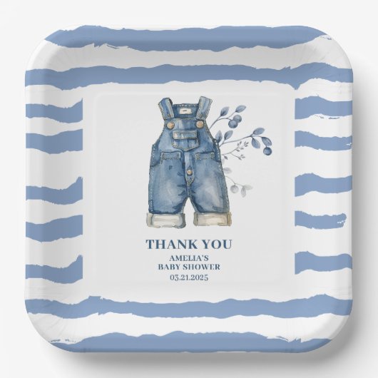 Blue jean baby Denim Country Baby shower Papieren Bordje (Voorkant)